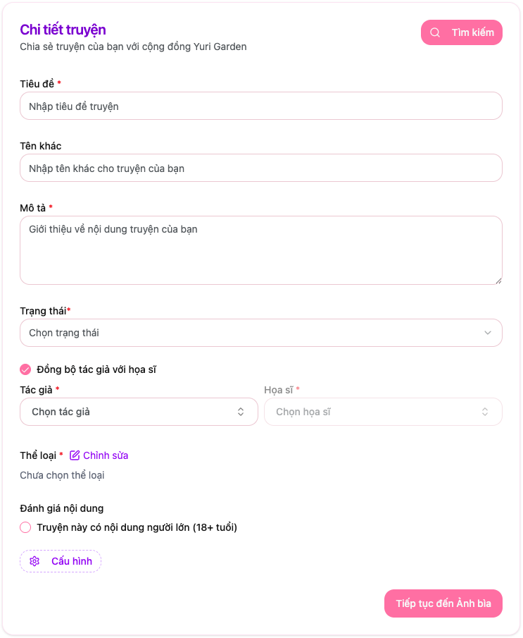 Giao diện upload truyện