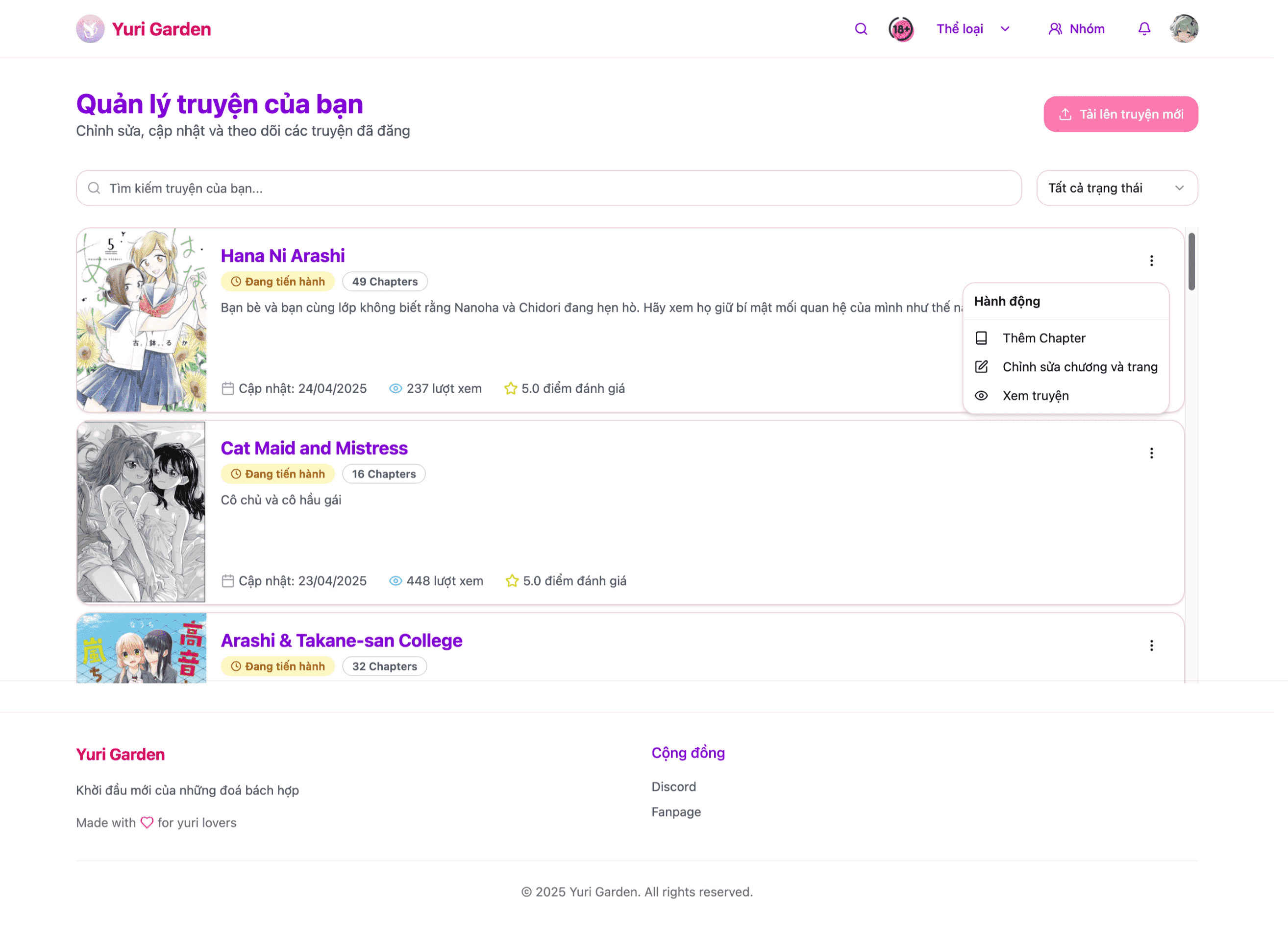 Giao diện upload truyện