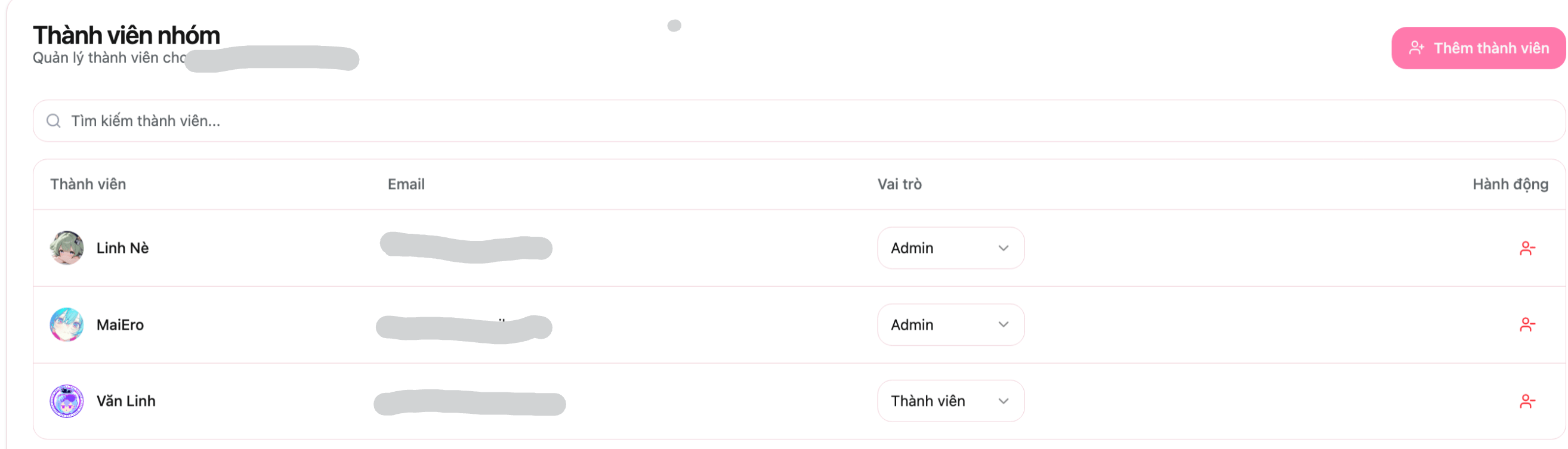 Giao diện hồ sơ và quản lý nhóm